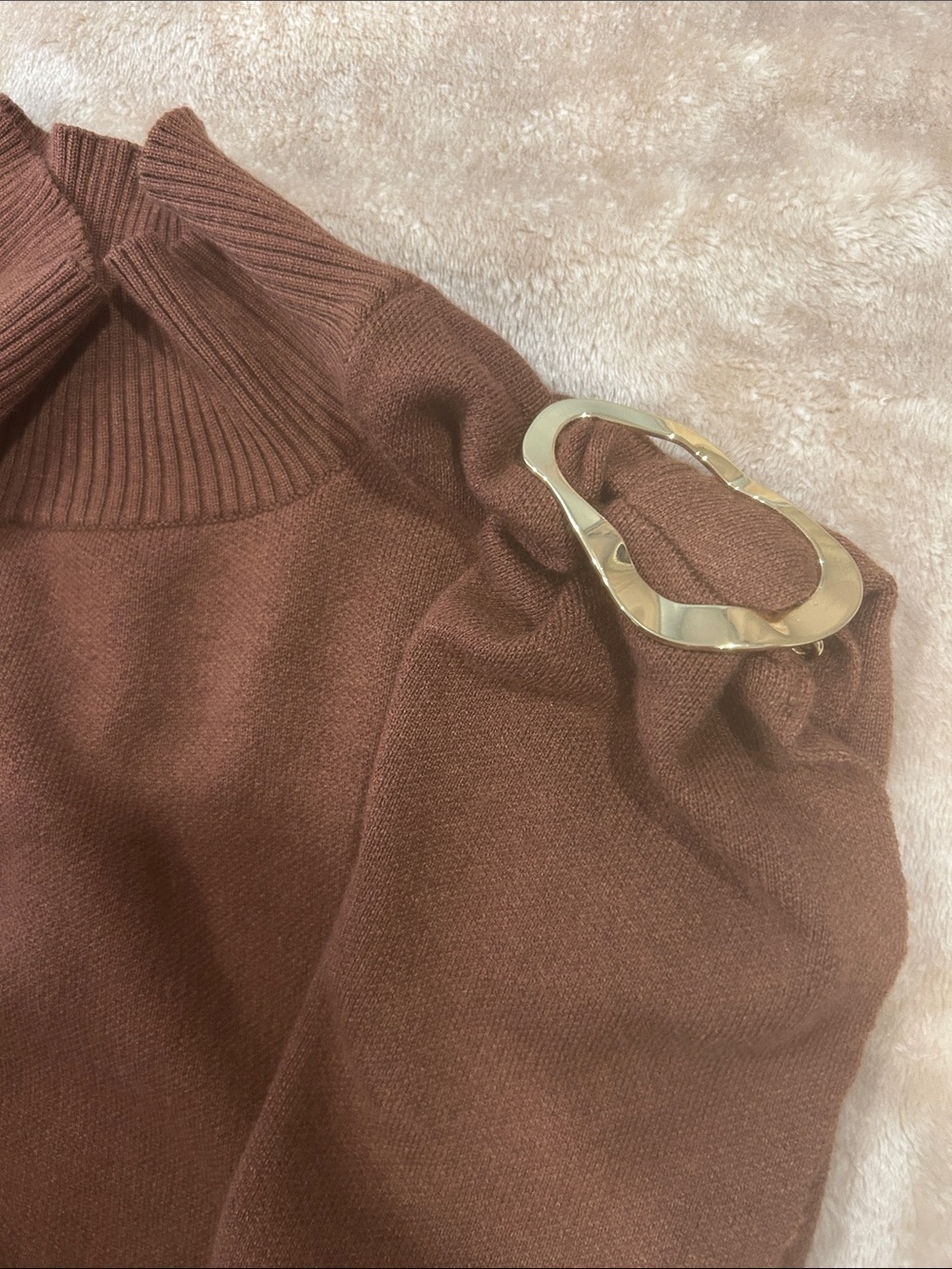 Anthropologie new Maxi knit dress large brown &gold Buckle Draped Mock Neck chic - Picture 13 of 16